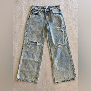 Size 9 Love Soho Distressed Wide Leg Jeans Mid Rise Light Wash Denim